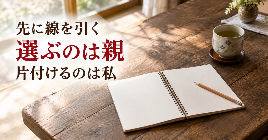 先に線を引く 選ぶのは親で片付けるのは私 メモ帳と鉛筆が置かれた実家のテーブル