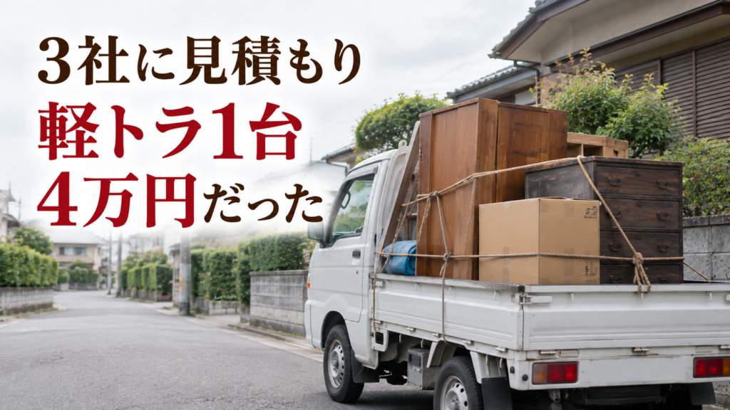 3社に見積もりを取って軽トラ1台4万円だった 家具を積んだ軽トラックが停まる住宅街