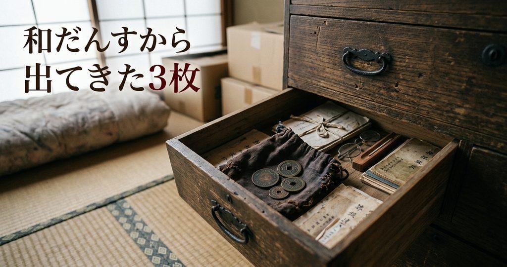 和だんすの引き出しに入っていた記念硬貨3枚