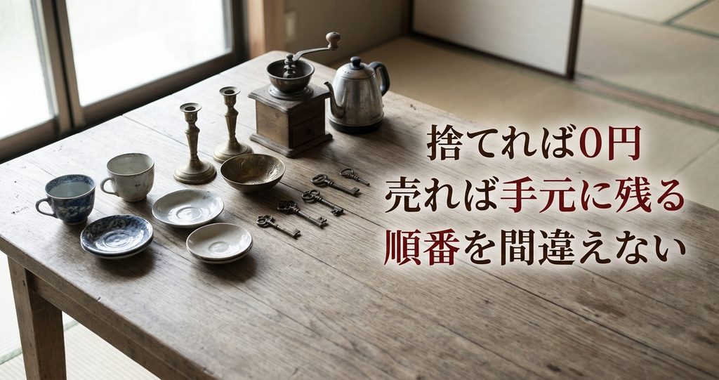 捨てれば0円だが売れば手元に残る 買取に出せるか見比べるために並べた食器と小物