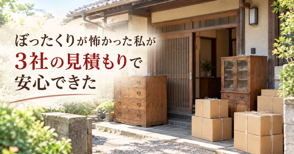 ぼったくりが怖かった私が3社の見積もりで安心できた 実家の玄関先で運び出しを待つ大型家具と段ボール