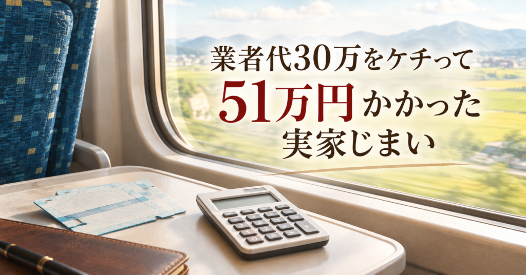業者代30万をケチって51万円かかった実家じまい 新幹線の座席テーブルに置かれた切符と電卓