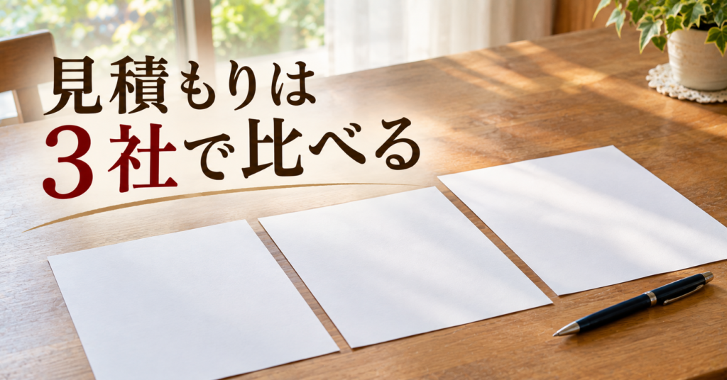 古いエレクトーンの処分は見積もりを3社で比べる 机に並んだ3枚の紙