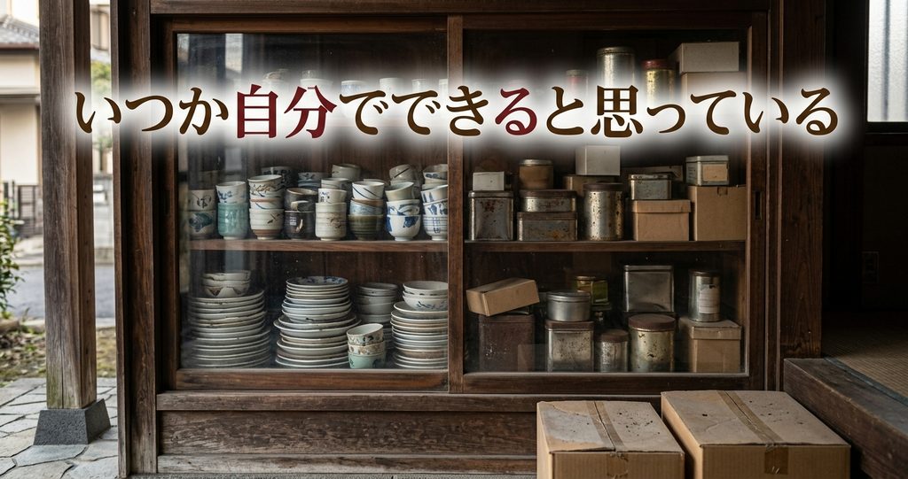 歳を重ねた親が片付けない理由はいつか自分でできると思っていること 物が詰まった古い食器棚