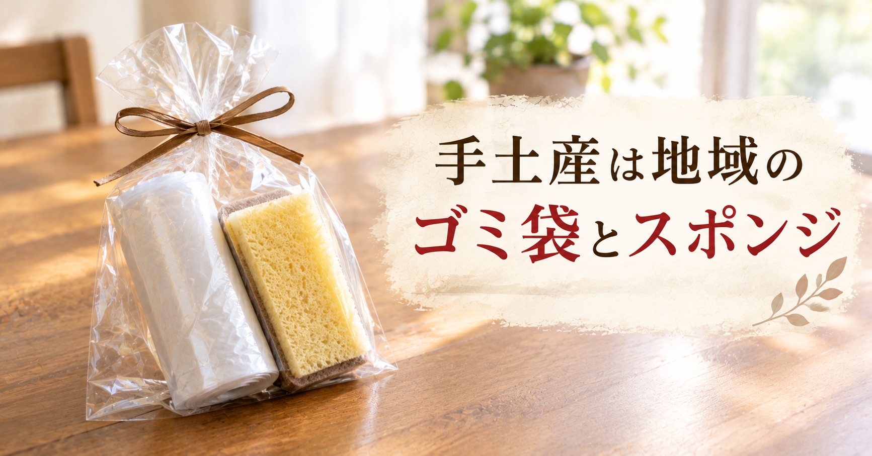 実家じまいで近所に挨拶するときの手土産は地域のゴミ袋とスポンジ ラッピングしたゴミ袋とスポンジ